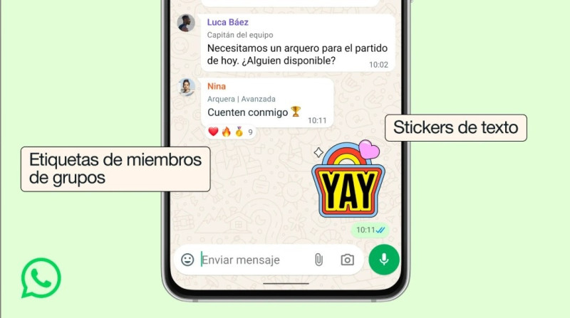 WhatsApp añade las etiquetas de miembro y los stickers de texto en los chats grupales